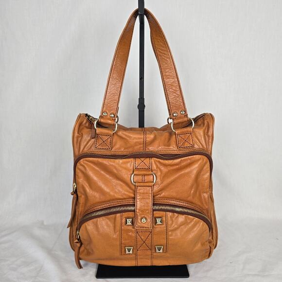 Gianni Bini Handbags - Gianni Bini Leather Shoulder Bag Chestnut - Cognac Brown